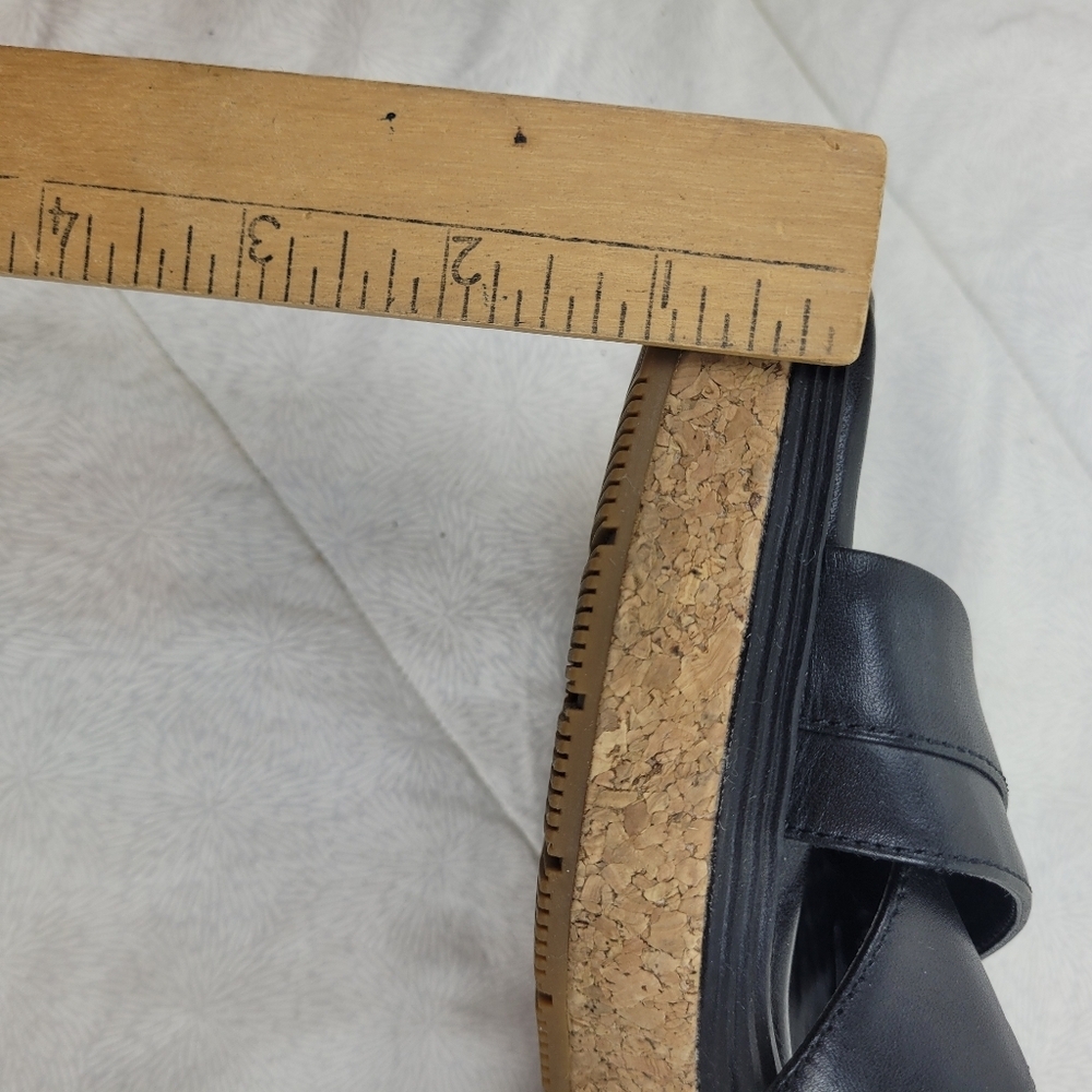Cole Haan black leather cross design wedge sandals cork platform heel minimal 6 - Picture 10 of 12
